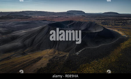 Aerial drone image of Hverfjall crater near Myvatn in North Iceland Stock Photo