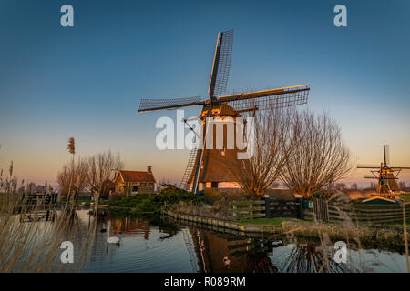 Windmill near the river Rotte in Holland Stock Photo