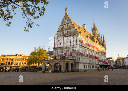 Old city hall of Gouda, Holland with blue sky Stock Photo