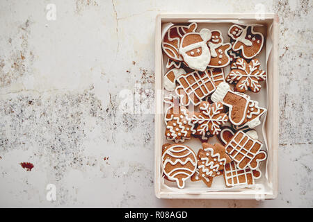 Collection of various shaped gingerbread Christmas cookies Stock Photo