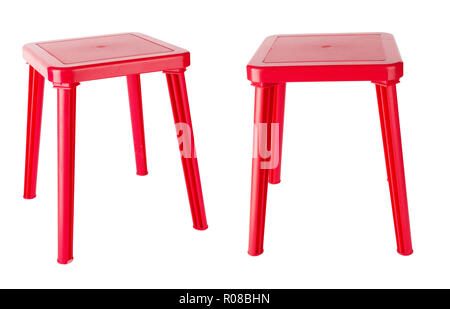 Red plastic chair isolated on white background Stock Photo