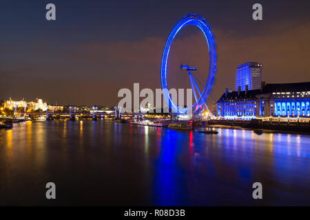 London, England, UK - May 17,2014: London eye skyline view at night Stock Photo