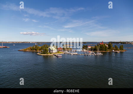 Islands of a yacht club with sailing boats on the pier outside Helsinki Finland on a sunny day Stock Photo