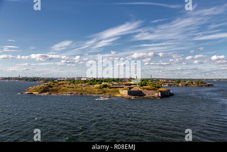 Suomenlinna is the fortress outside Helsinki, here on a summer day with the city seen in the background, Finland Stock Photo