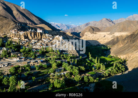 Lamayuru Gompa, surrounded by barren landscape and blue sky, is the oldest and largest existing monastery in Ladakh, built on a hill at an altitude of Stock Photo