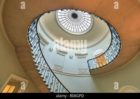 The Nelson Stairway, historic staircase at Somerset House, ornate period spiral stairs, view from low angle, London, UK Stock Photo