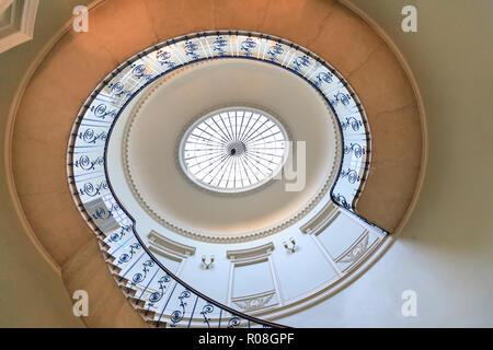 The Nelson Stairway, historic staircase at Somerset House, ornate period spiral stairs, view from low angle, London, UK Stock Photo