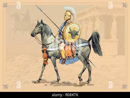 Greek rider. Mounted knight Illustration. Stock Photo