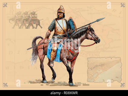 Carthaginian horseman. Mounted knight Illustration. Stock Photo