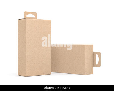 Two Kraft Cardboard Boxes with Hang Tab packaging Mockup, 3d rendering Stock Photo