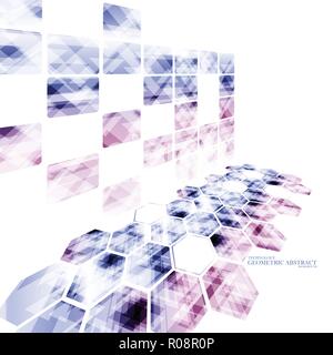 Geometric technological reflected hexagon perspective abstract background vector design Stock Vector