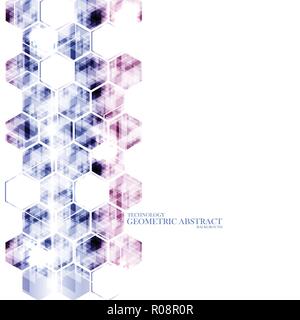 Geometric technological reflected hexagon vertical abstract background vector design Stock Vector
