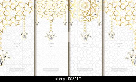 Islamic pattern element concept template with diamond vintage background and logo vector design, inclusive of pattern swatch Stock Vector