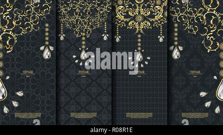 Islamic pattern element concept template with diamond vintage dark background and logo vector design, inclusive of pattern swatch Stock Vector