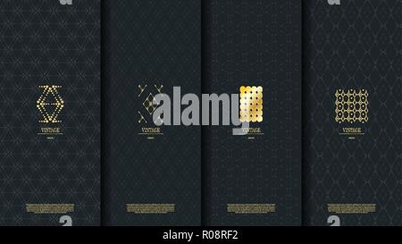 Islamic pattern element concept template with gold vintage logo in dark background vector design, inclusive of pattern swatch Stock Vector