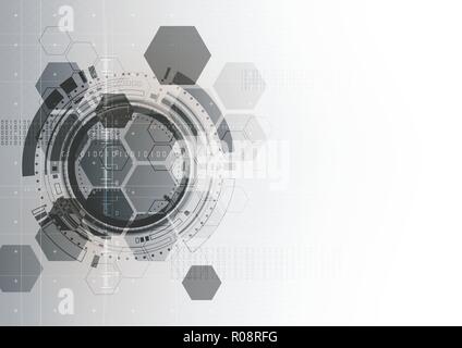 Technological communication digital modern hexagon circle interface abstract background vector design Stock Vector