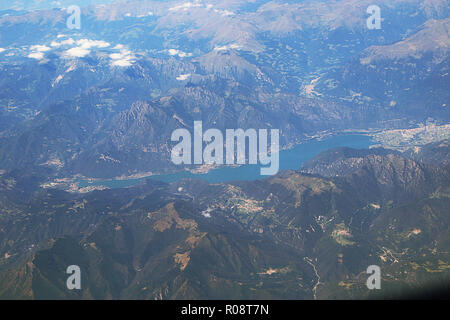 Italy, aerial view of Idro lake, in the prealpine region near Brescia city. Stock Photo