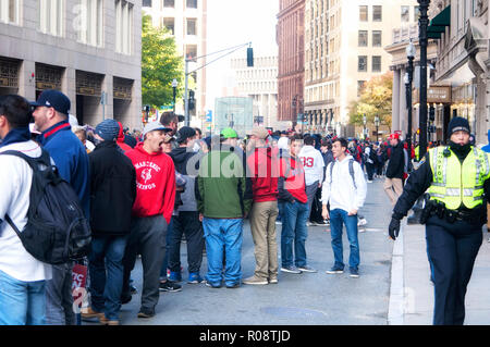 Boston, Ma.  October 31, 2018. Thousands of fans waiting on Tremont Street for the Red Sox Championship parade in Boston Massachusetts. Stock Photo