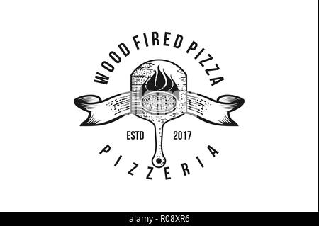 wood fired pizza classic logo design Stock Vector