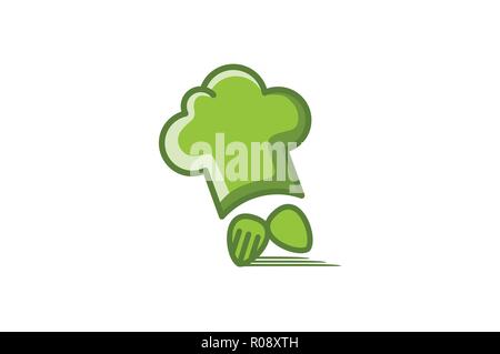 chef hat, spoon and fork fast delivery logo Stock Vector