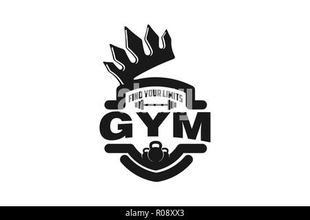 Gym, fitness with shield and kettle bell logo design inspiration Stock Vector