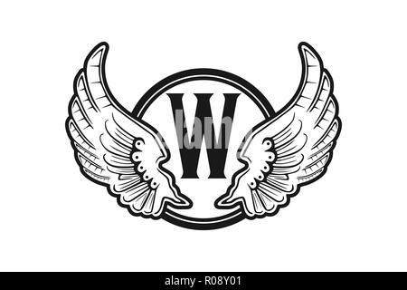 letter W wings and circle logo design inspiration Stock Vector