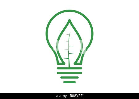 bulb idea and green leaf logo design Stock Vector