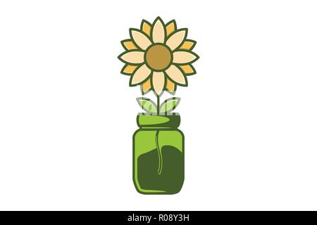 sun flower and jar logo design Stock Vector