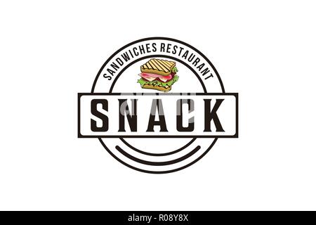 snack, Sandwich with ham, cheese, tomatoes, lettuce, and toasted bread logo Designs Inspiration Isolated on White Background Stock Vector