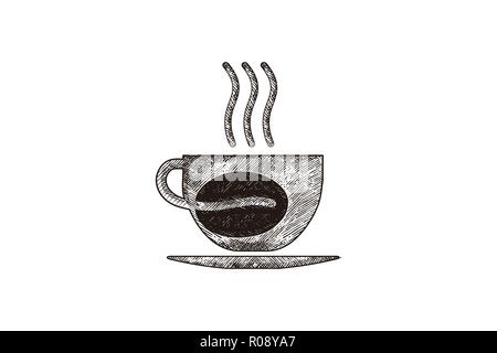 hand drawn steam coffee, mug, glass, coffee bean, coffee shop logo Designs Inspiration Isolated on White Background Stock Vector