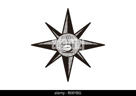 compass and coffee cup logo Designs Inspiration Isolated on White Background Stock Vector