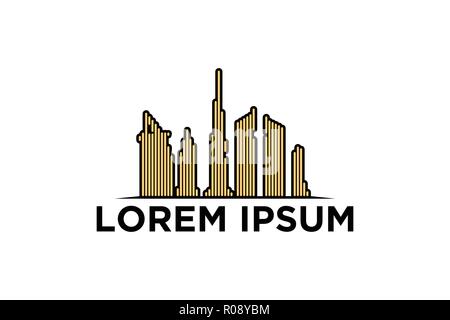 mono line city building, town, apartment logo Designs Inspiration Isolated on White Background Stock Vector