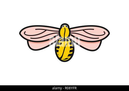 Bee Flying and coffee bean logo Designs Inspiration Isolated on White Background Stock Vector