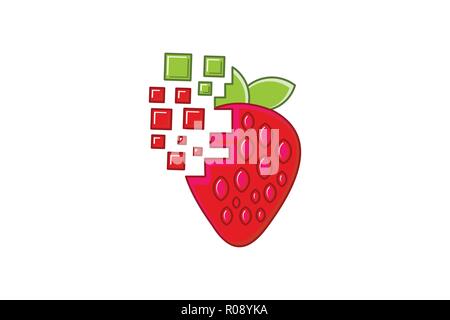 Strawberry digital logo Designs Inspiration Isolated on White Background Stock Vector