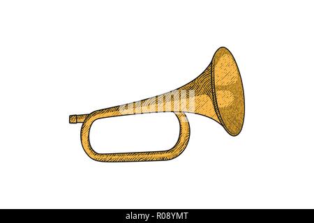 Hand drawn trumpet logo design inspiration Isolated On white Backgrounds Stock Vector