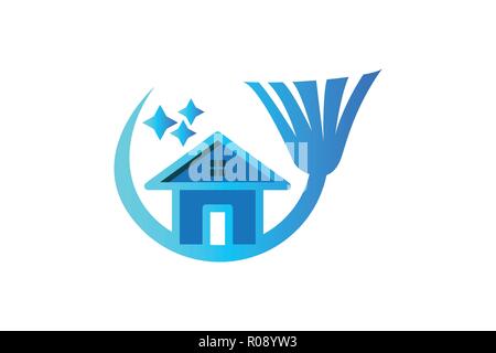 house, broom, Cleaning logo Designs Inspiration Isolated on White Background Stock Vector