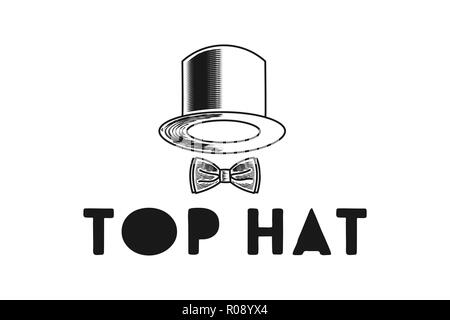 Hand drawn Hat and tie logo design inspiration Isolated On white Backgrounds Stock Vector