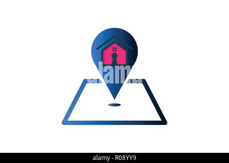 House and map point Logo Designs Inspiration Isolated on White Background Stock Vector