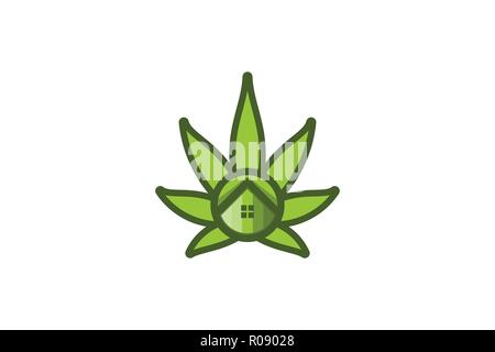 cannabis leaf and house logo Designs Inspiration Isolated on White Background Stock Vector