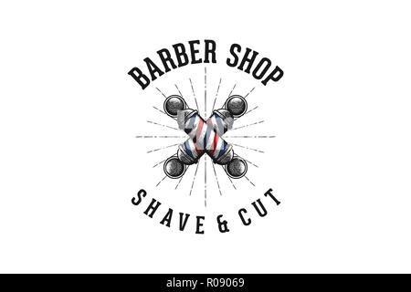 hand drawn crossed barber pole, vintage barber shop logo Designs Inspiration Isolated on White Background Stock Vector