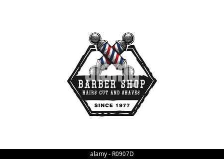 hand drawn crossed barber pole, hipster barber shop logo Designs Inspiration Isolated on White Background Stock Vector