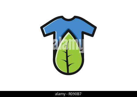 t shirt and leaf logo Designs Inspiration Isolated on White Background Stock Vector