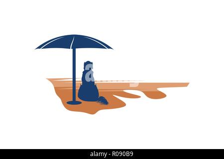 dog on beach logo Designs Inspiration Isolated on White Background Stock Vector