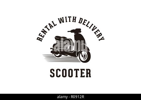 vintage scooter, rental, fast delivery logo Designs Inspiration Isolated on White Background Stock Vector