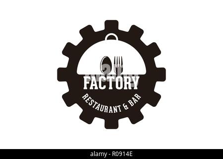 gear, spoon and fork, factory restaurant logo Designs Inspiration Isolated on White Background Stock Vector