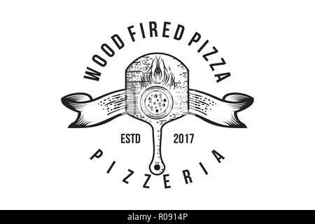 italian pizza, wood fired logo Designs Inspiration Isolated on White Background Stock Vector