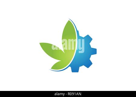 cannabis leaf and gear logo Designs Inspiration Isolated on White Background Stock Vector