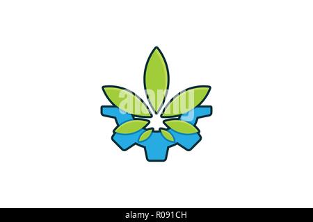 gear and cannabis leaf logo Designs Inspiration Isolated on White Background Stock Vector