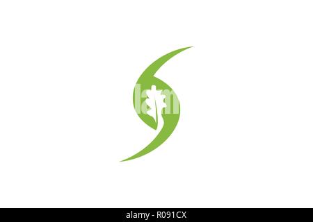 green oak negative space logo Designs Inspiration Isolated on White Background Stock Vector