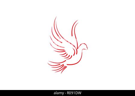 flying pigeon, mono line wedding logo Designs Inspiration Isolated on White Background Stock Vector